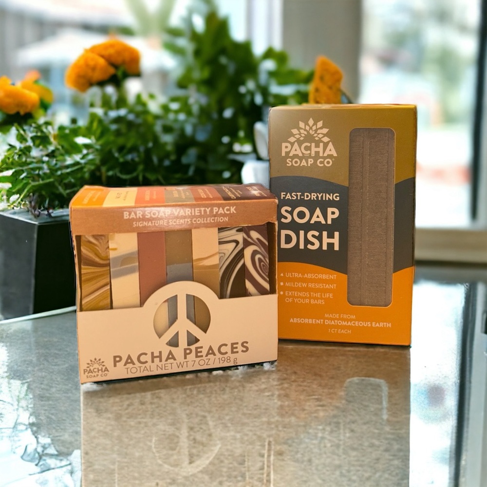 Pacha Peaces Goat’s Milk + Soap Dish Lavender Charcoal Jasmine Coconut Lemon NEW